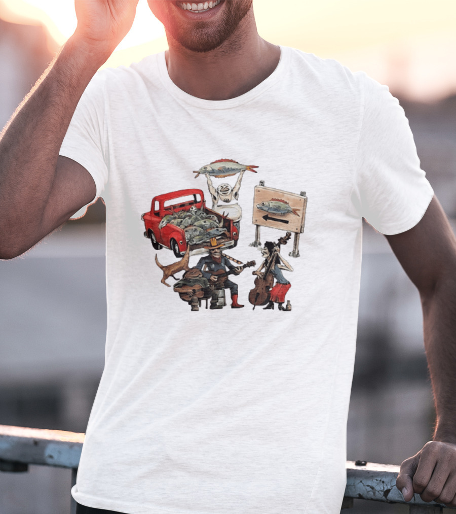 Bluegrass Band Jam Session With Truckload Of Fish And Red Pickup T-Shirt