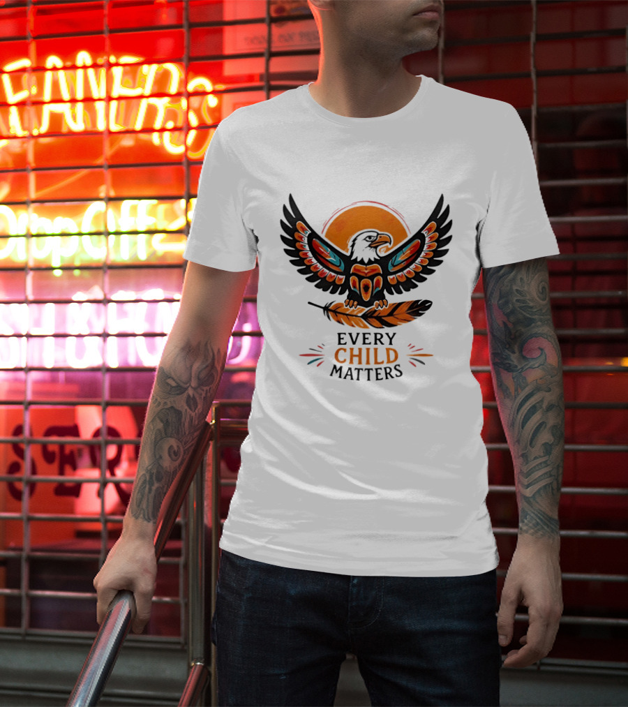 Every Child Matters Indigenous Eagle Feather Orange Sun T-Shirt