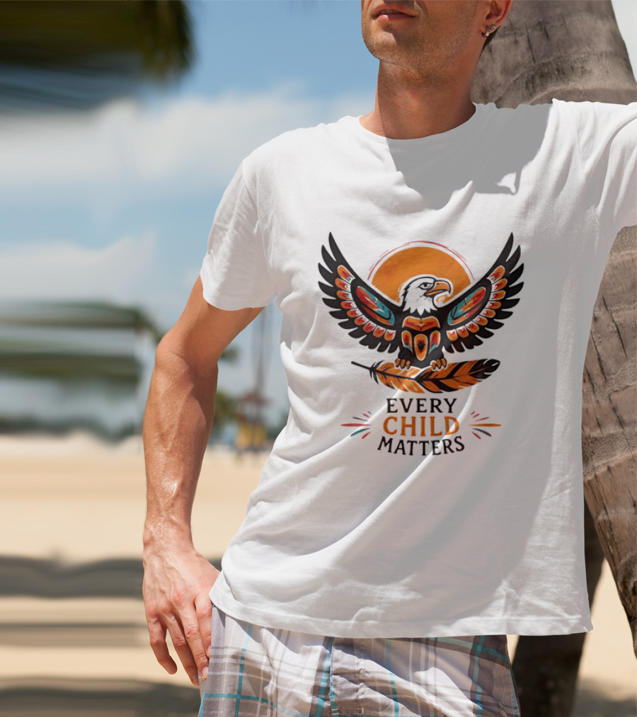 Every Child Matters Indigenous Eagle Feather Orange Sun T-Shirt