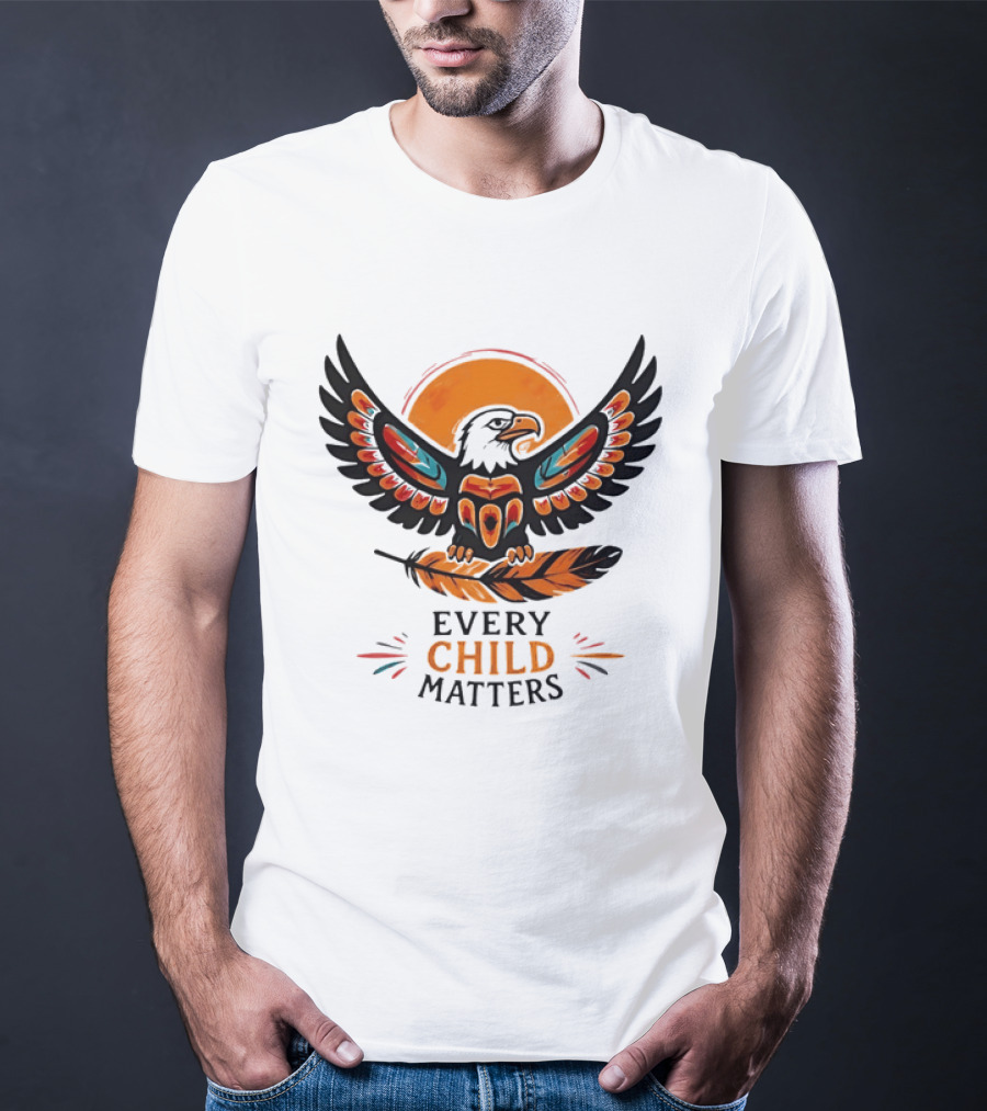 Every Child Matters Indigenous Eagle Feather Orange Sun T-Shirt