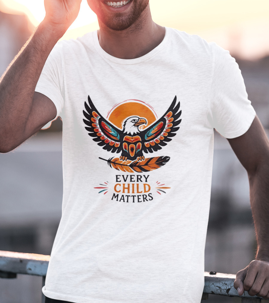 Every Child Matters Indigenous Eagle Feather Orange Sun T-Shirt
