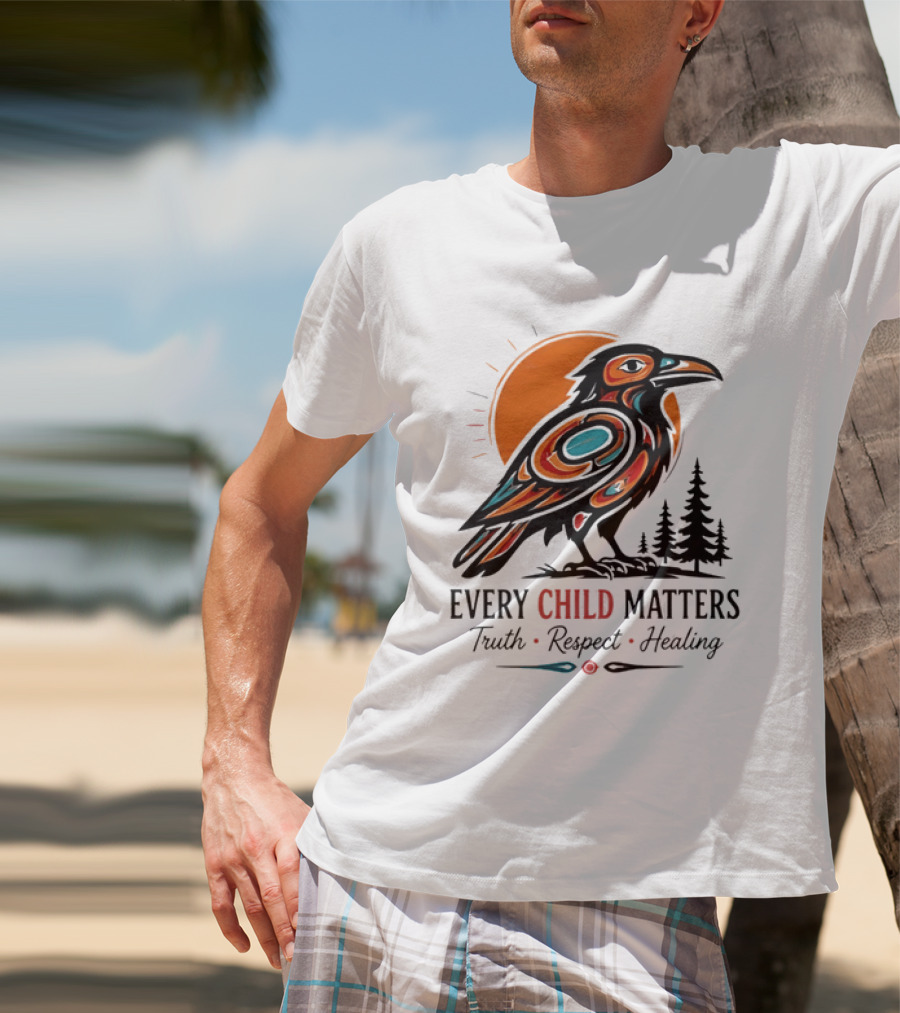 Every Child Matters Truth Respect Healing Raven With Sun And Trees T-Shirt