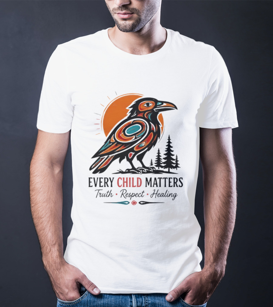 Every Child Matters Truth Respect Healing Raven With Sun And Trees T-Shirt