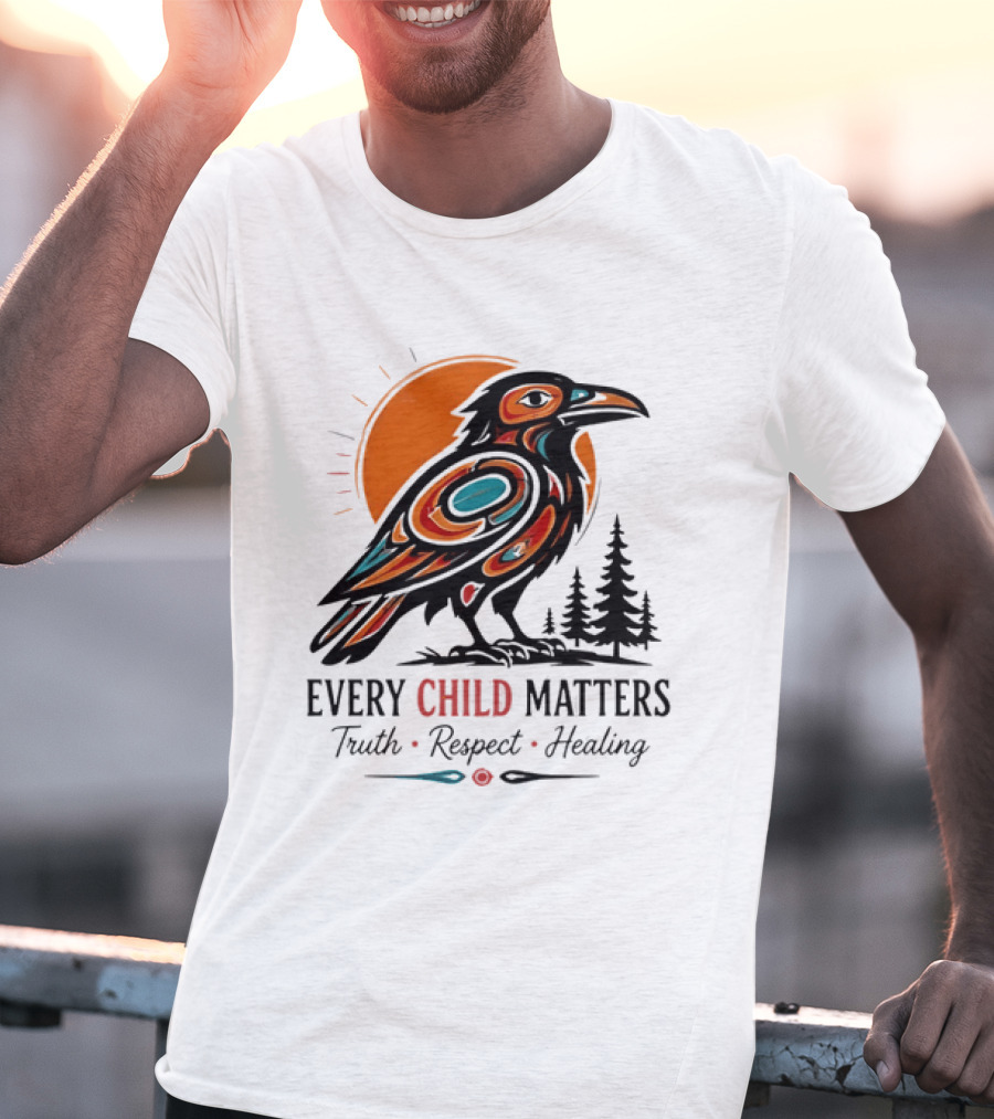 Every Child Matters Truth Respect Healing Raven With Sun And Trees T-Shirt