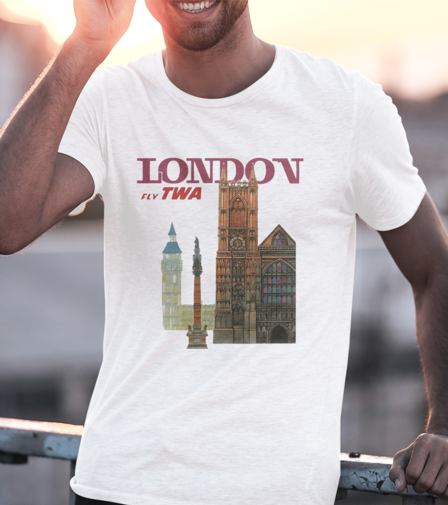 London Fly TWA Travel Big Ben Westminster Abbey Landmark T-Shirt