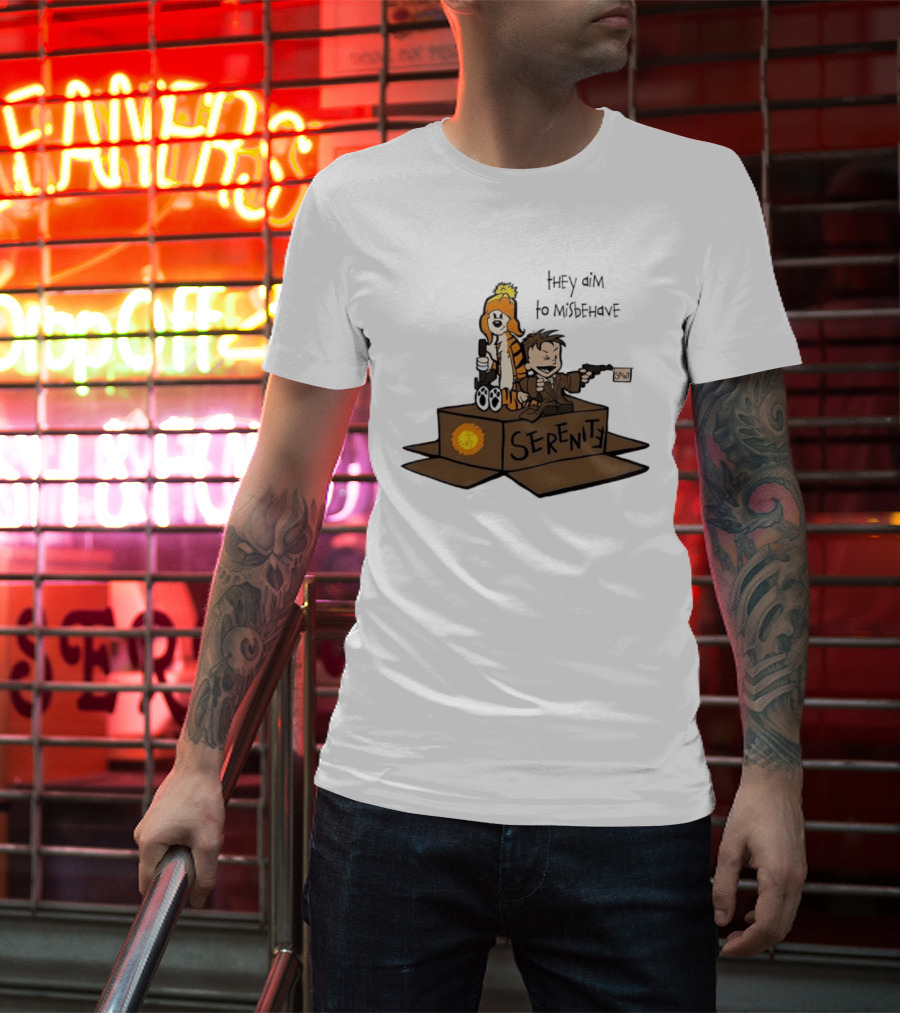 Malvin And Cobbes Serenity Hey Aim To Misbehave Box Gun Drawing T-Shirt