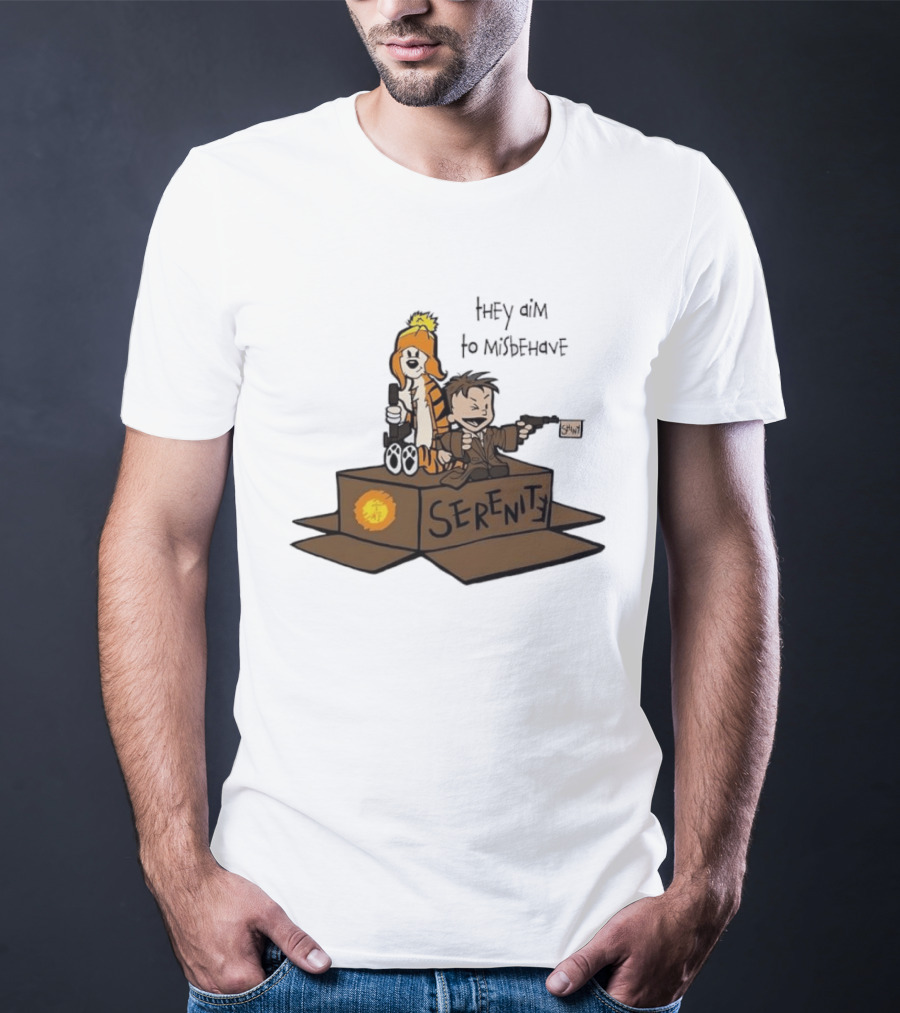 Malvin And Cobbes Serenity Hey Aim To Misbehave Box Gun Drawing T-Shirt