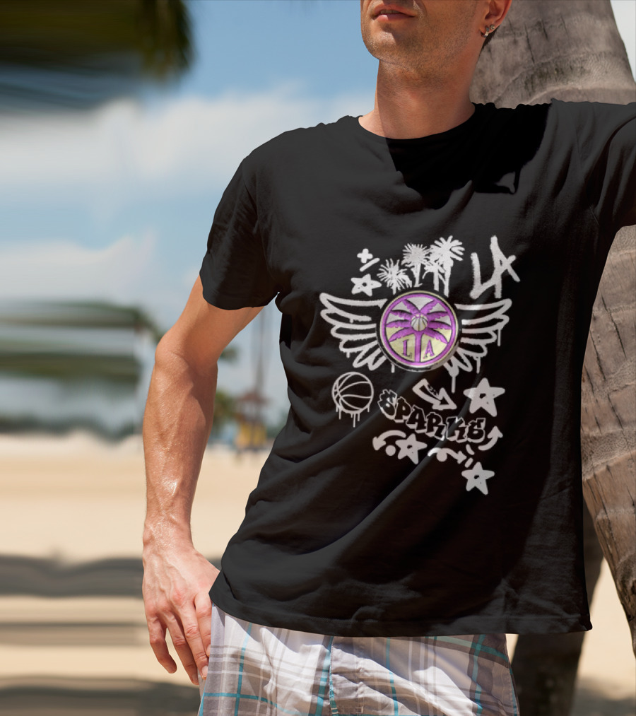 Los Angeles Sparks WNBA Graffiti Art LA Palm Trees Stars Basketball Wings T-Shirt