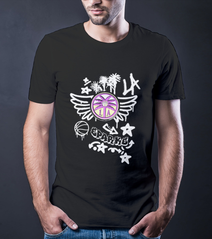 Los Angeles Sparks WNBA Graffiti Art LA Palm Trees Stars Basketball Wings T-Shirt