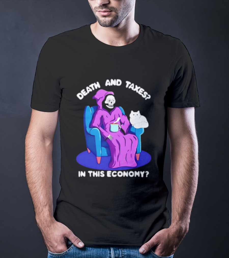 Death And Taxes Grim Reaper With Cat In This Economy T-Shirt