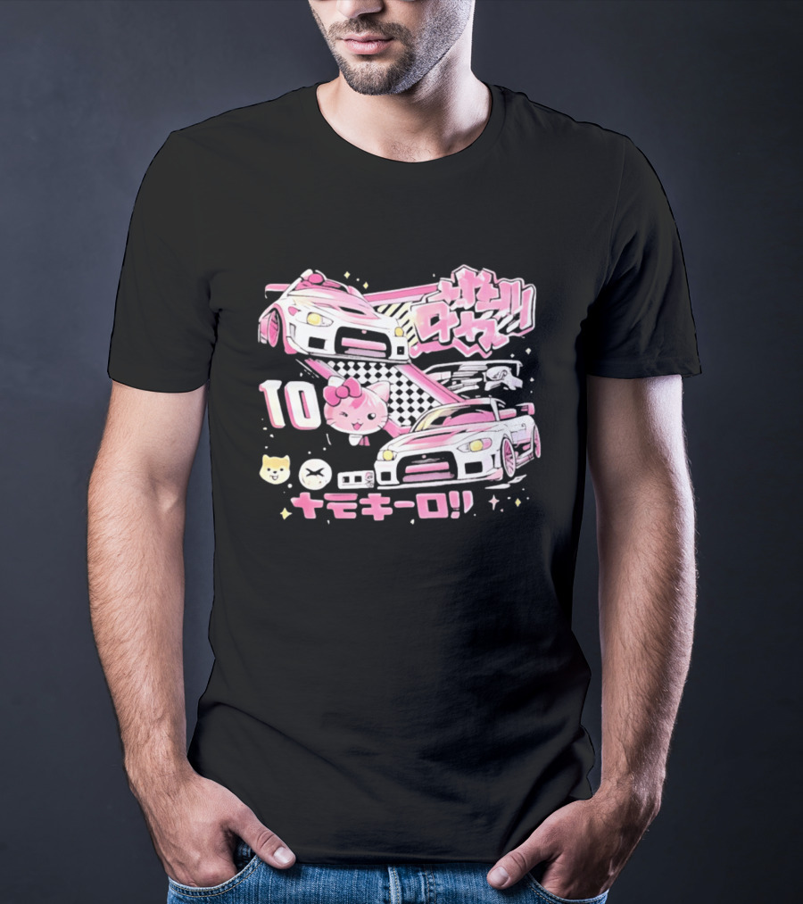 Hello Kitty Pink Racing Car Aesthetic JDM !! 10 Racing Cats T-Shirt