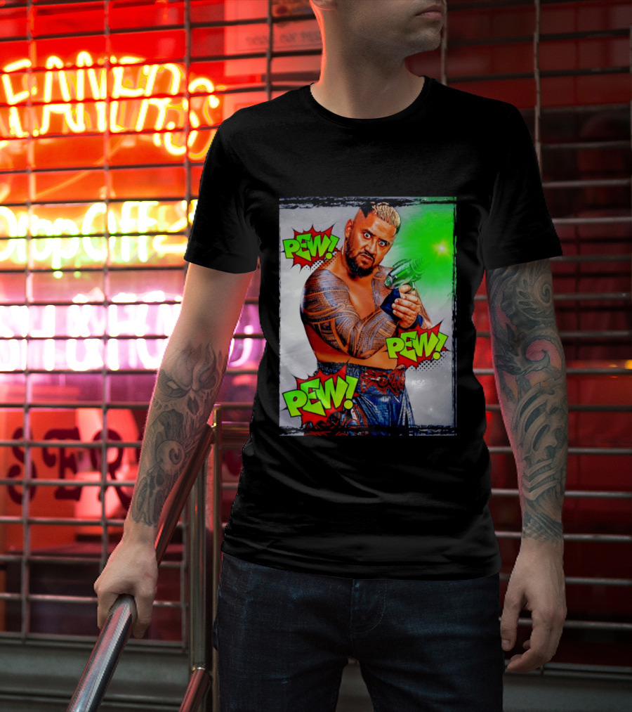 Solo Sikoa Pew Pew Pew WWE Wrestling Comic Style Laser Gun Action T-Shirt