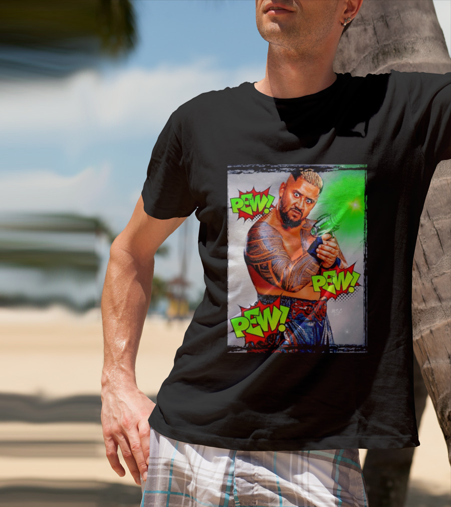 Solo Sikoa Pew Pew Pew WWE Wrestling Comic Style Laser Gun Action T-Shirt