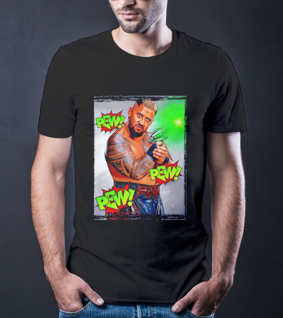 Solo Sikoa Pew Pew Pew WWE Wrestling Comic Style Laser Gun Action T-Shirt