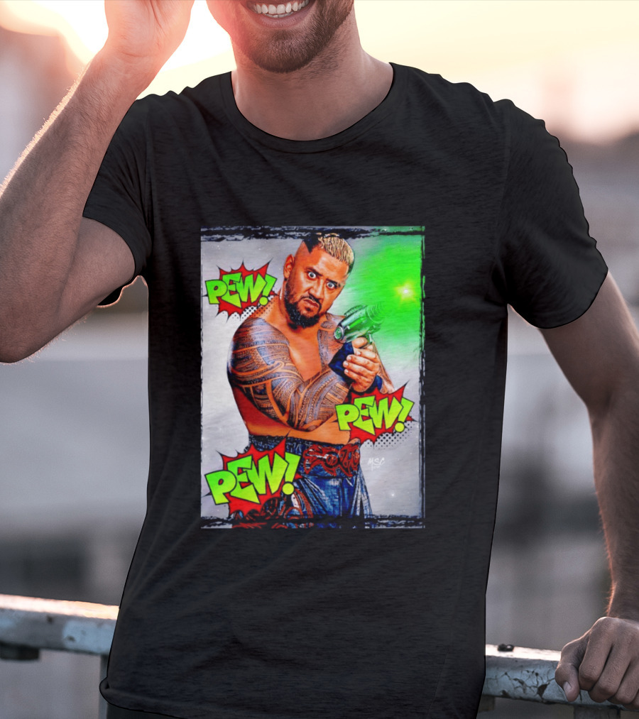 Solo Sikoa Pew Pew Pew WWE Wrestling Comic Style Laser Gun Action T-Shirt