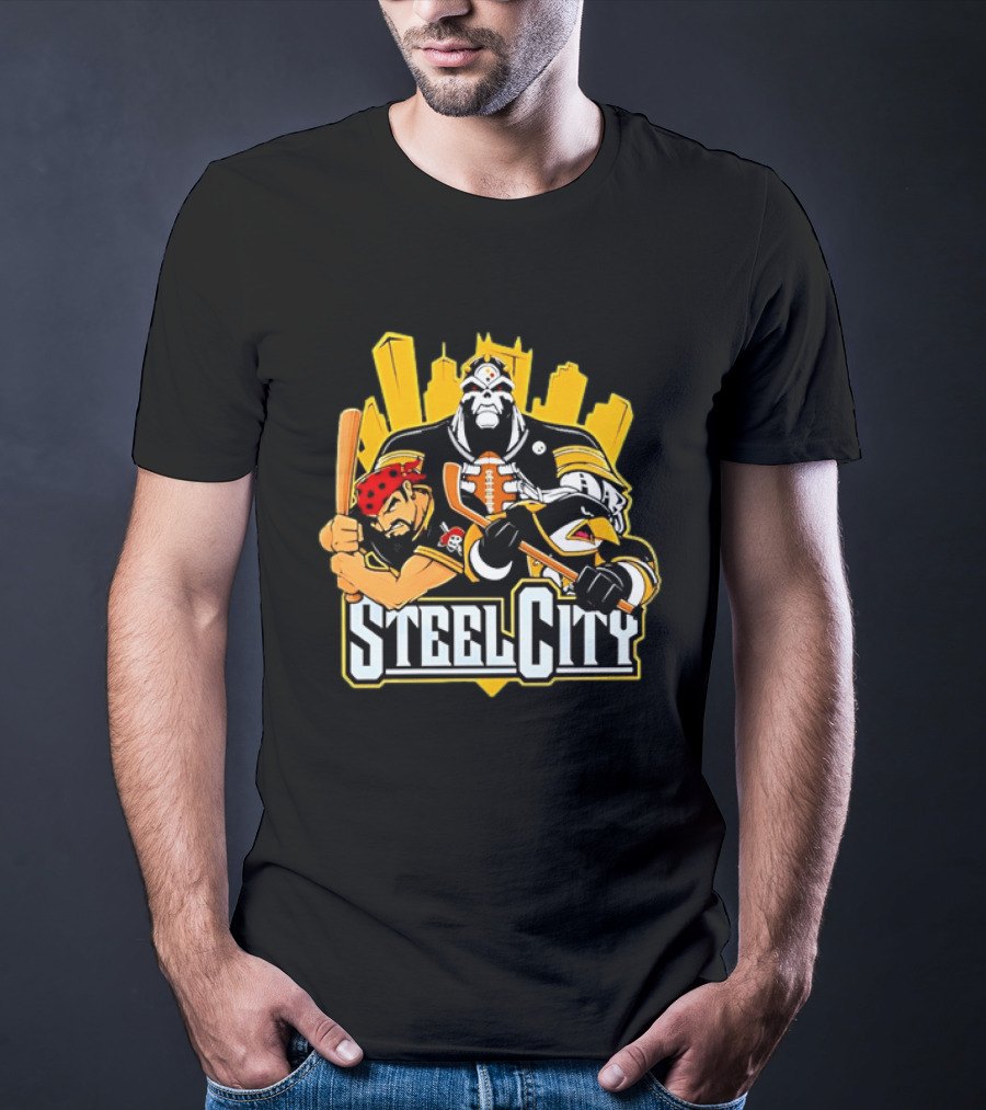 Steel City Pittsburgh Sports Teams Mascot Trio T-Shirt