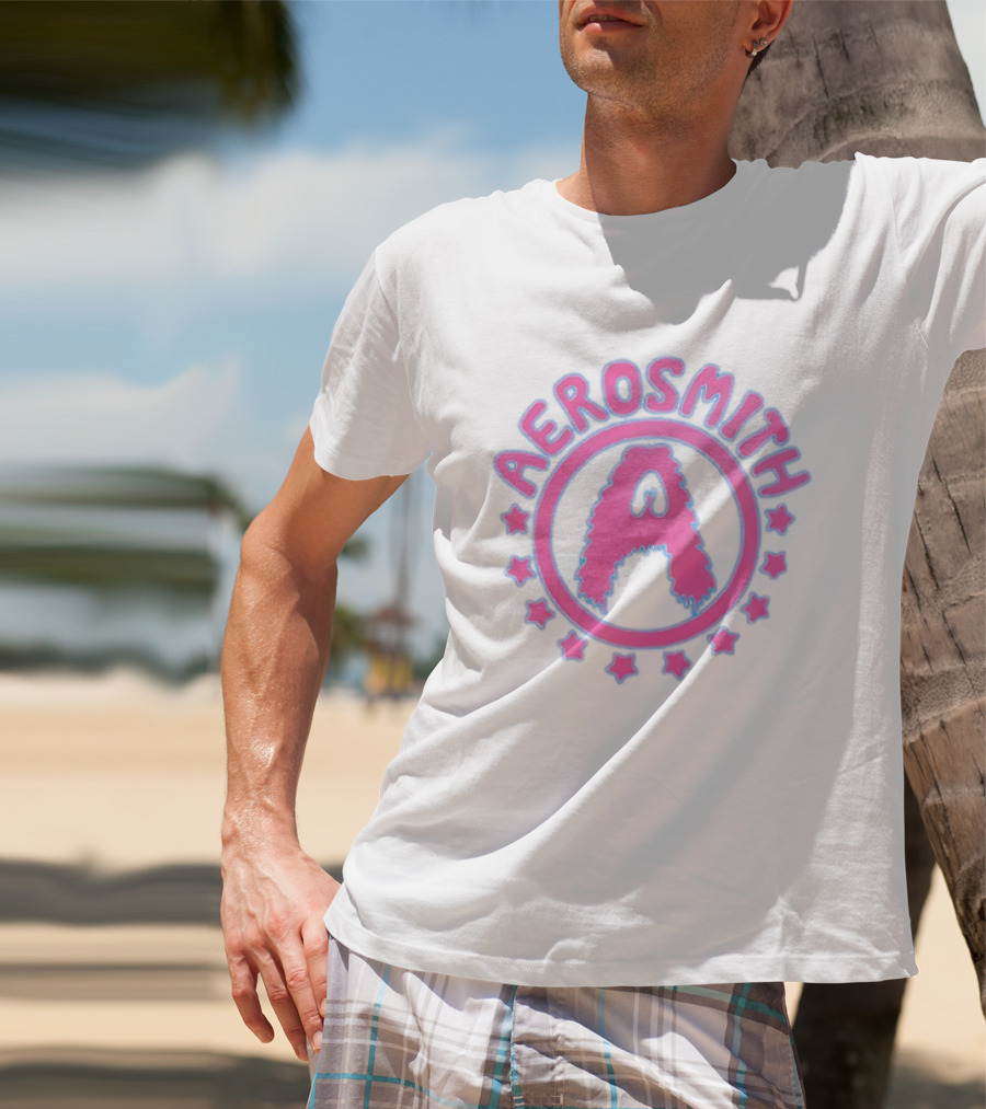 Aerosmith Retro Band Emblem Pink Blue Stars T-Shirt