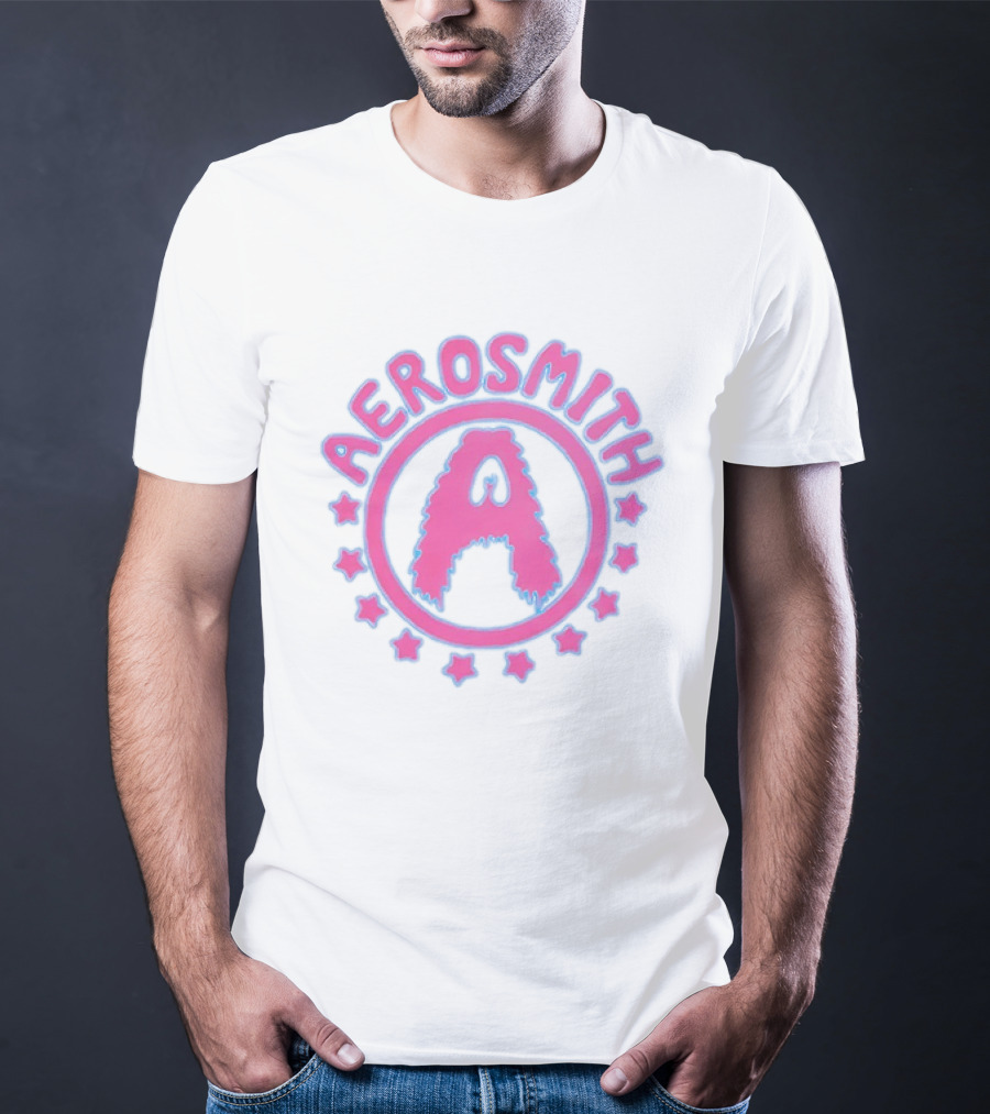 Aerosmith Retro Band Emblem Pink Blue Stars T-Shirt