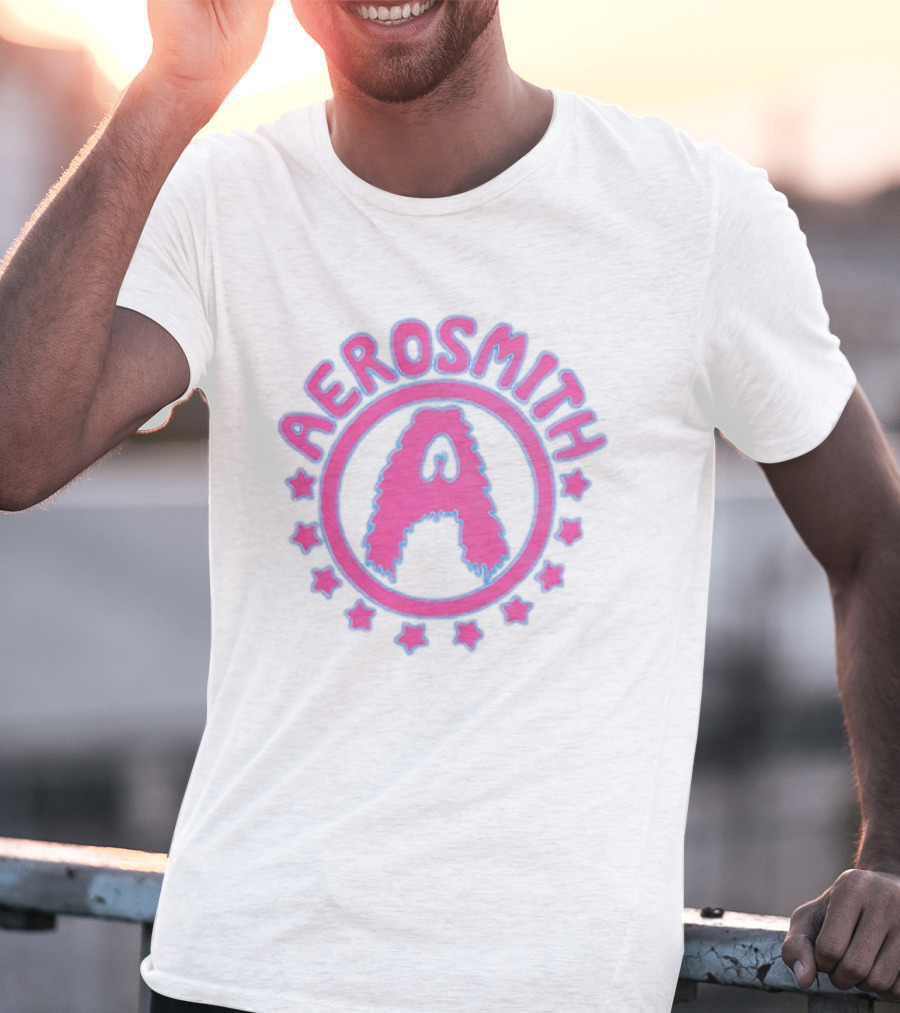 Aerosmith Retro Band Emblem Pink Blue Stars T-Shirt