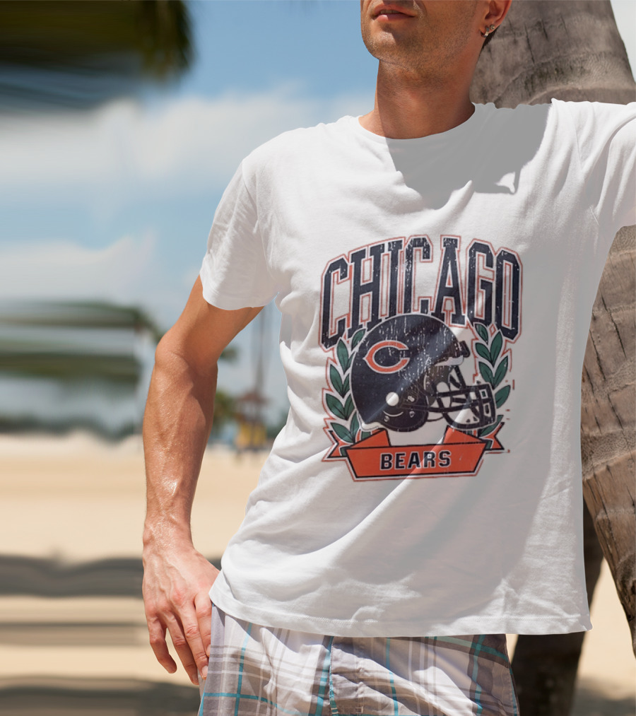 Chicago Bears Distressed Football Helmet T-Shirt