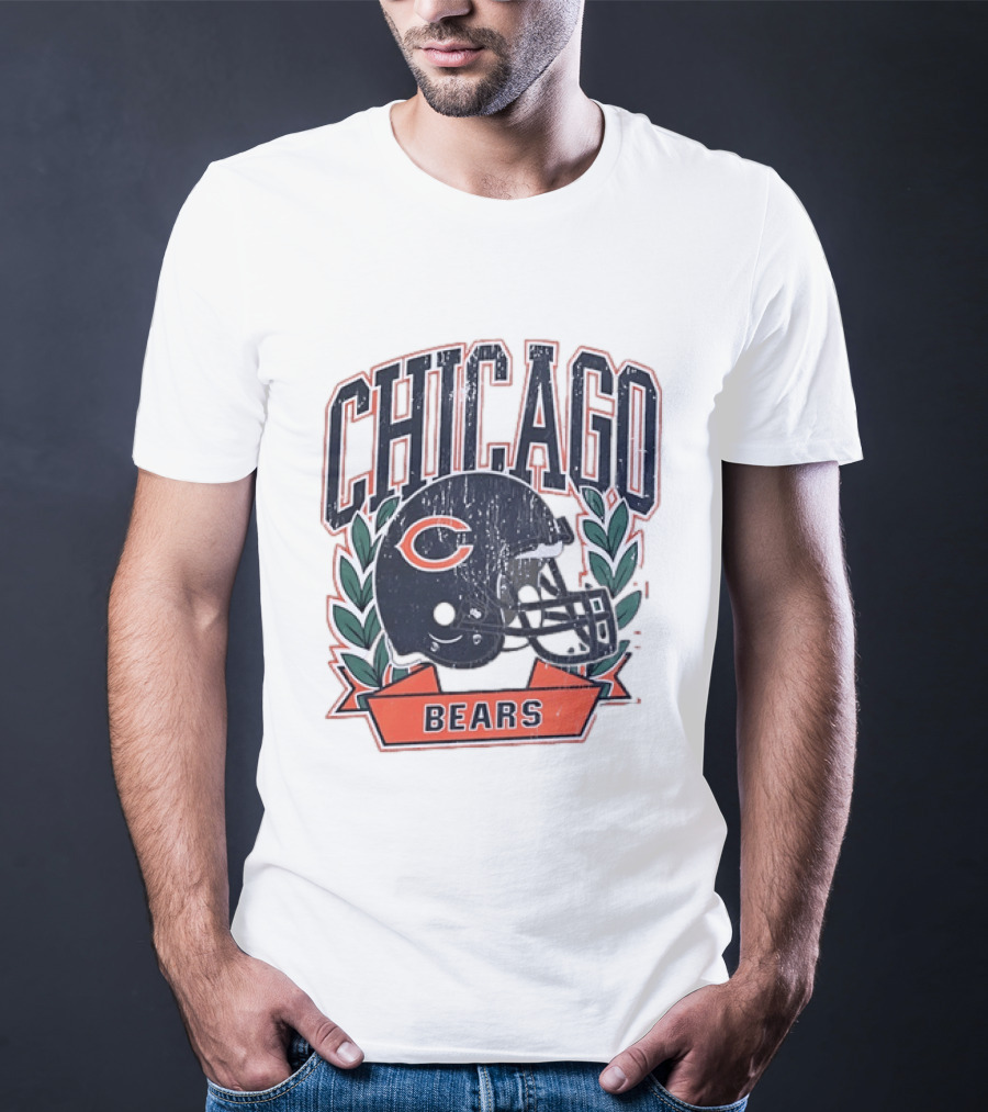 Chicago Bears Distressed Football Helmet T-Shirt