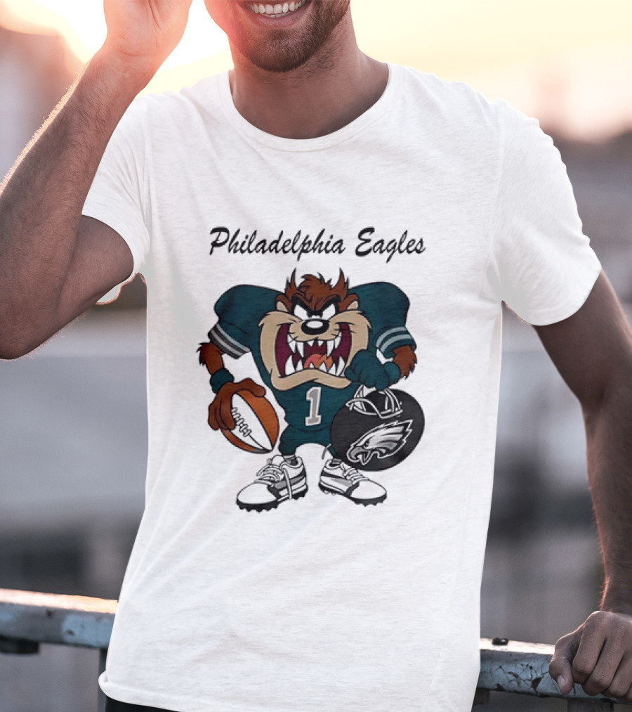 Philadelphia Eagles Taz Tasmanian Devil Football Player Cartoon T-Shirt