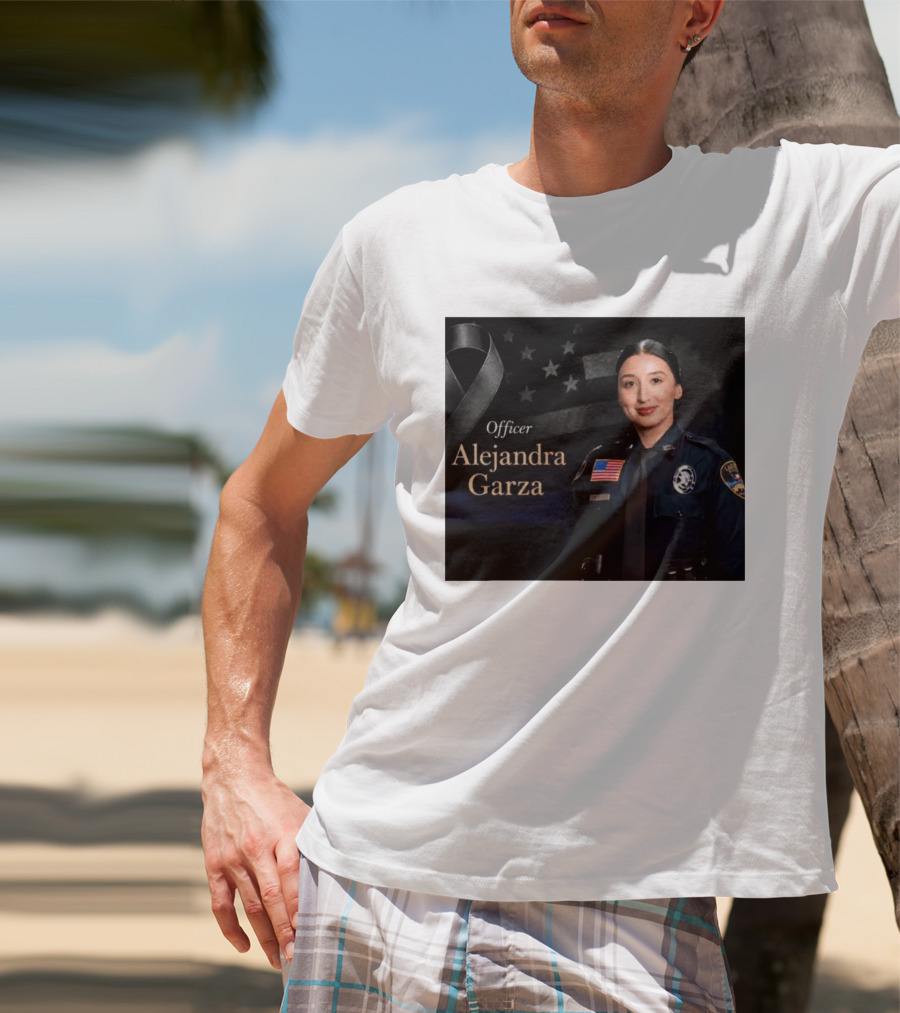 Officer Alejandra Garza Memorial Tribute With Flag And Ribbon T-Shirt