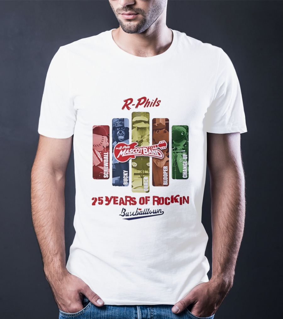 R Phils Mascot Band Screwball Bucky Quack Blooper Change Up 25 Years Of Rockin Baseballtown T-Shirt