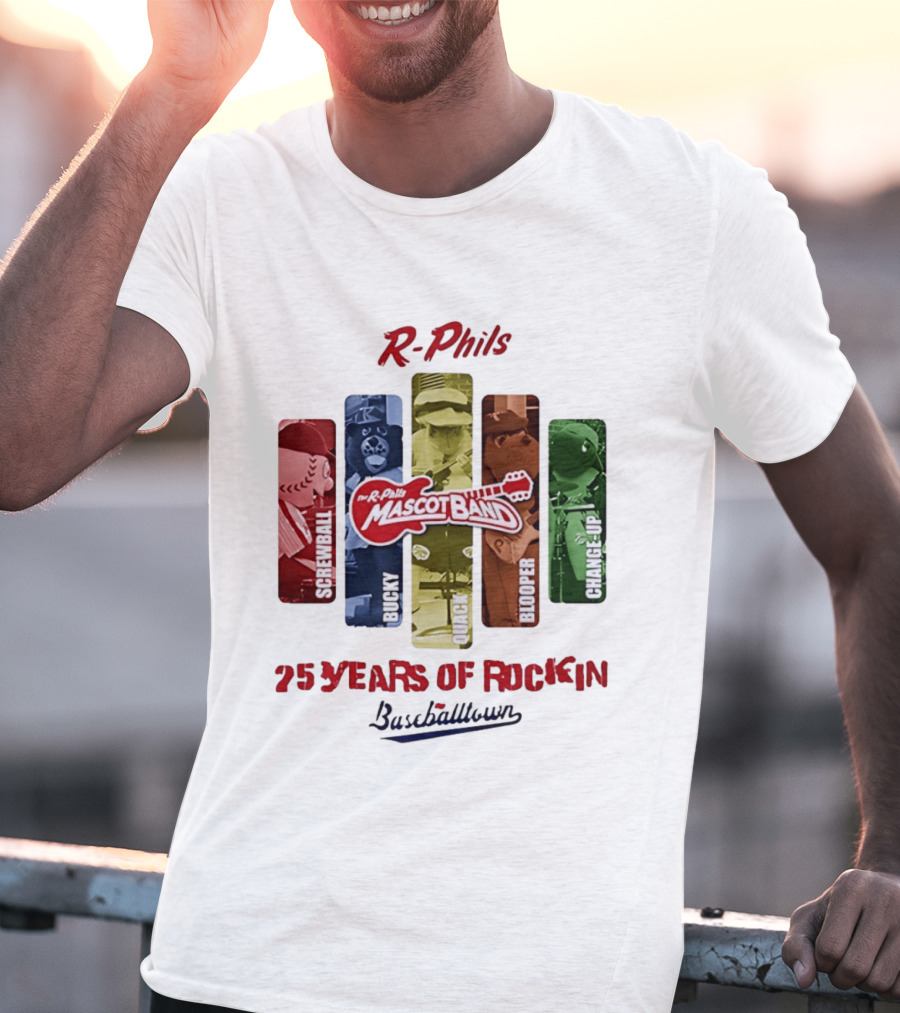 R Phils Mascot Band Screwball Bucky Quack Blooper Change Up 25 Years Of Rockin Baseballtown T-Shirt