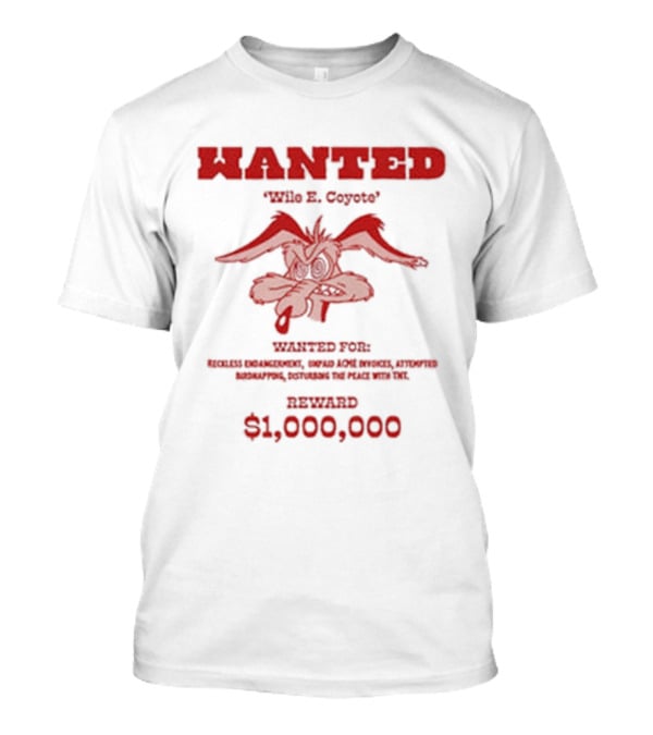 Wanted Wile E Coyote $1000000 Reward Looney Tunes Oversized T-Shirt