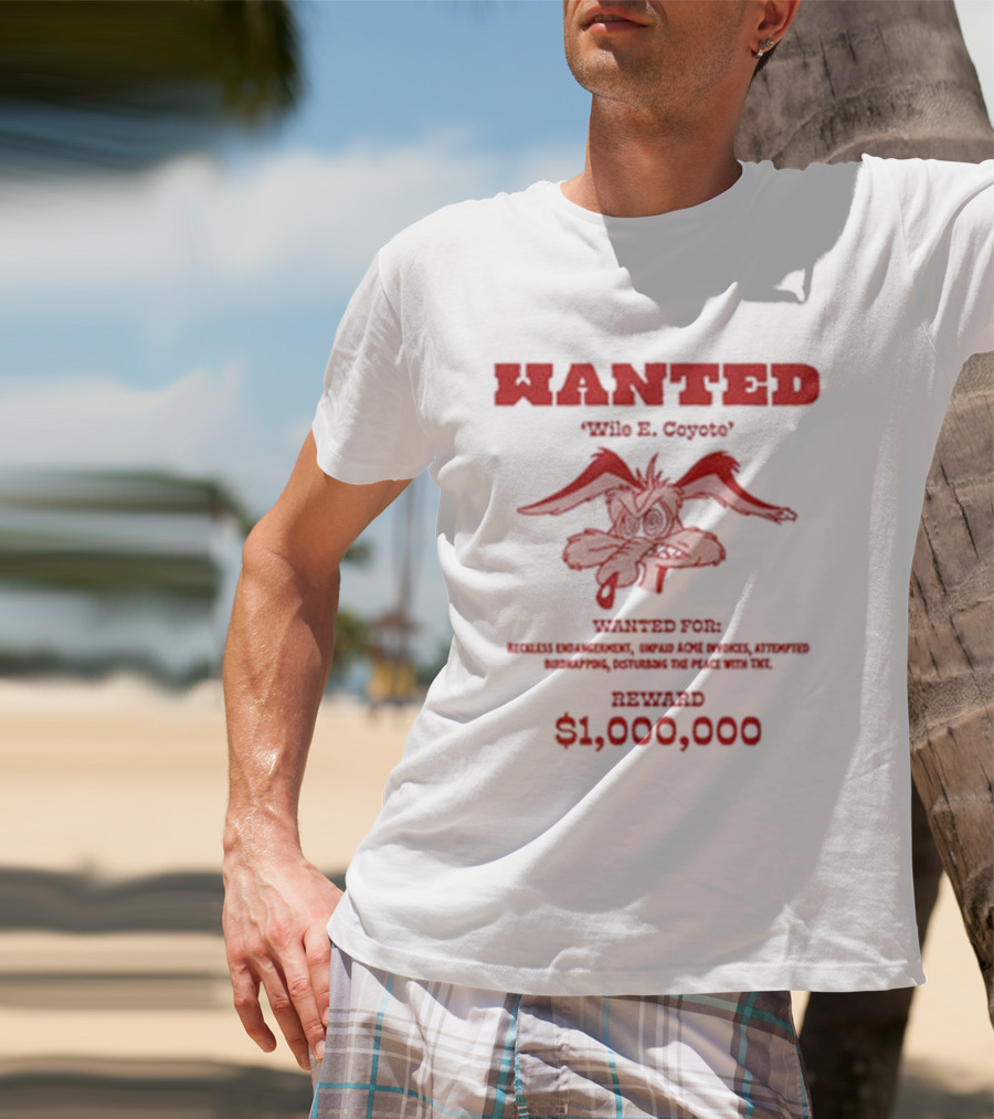 Wanted Wile E Coyote $1000000 Reward Looney Tunes Oversized T-Shirt