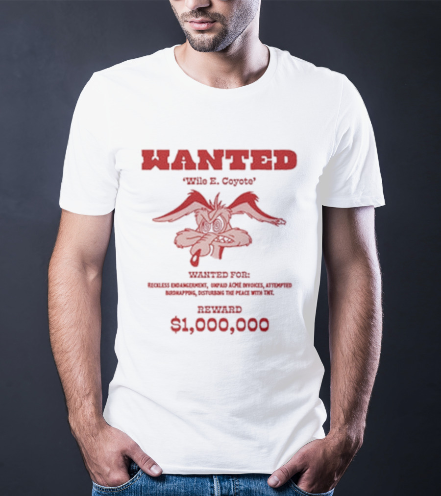 Wanted Wile E Coyote $1000000 Reward Looney Tunes Oversized T-Shirt