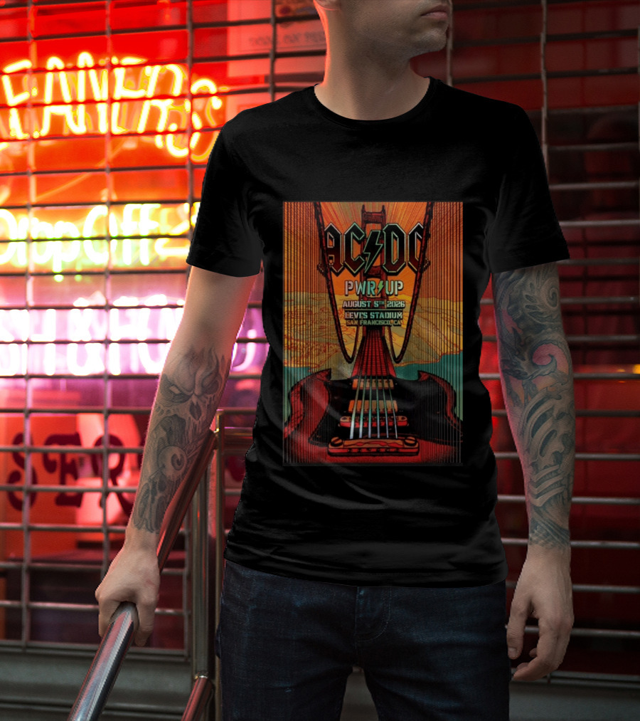 AC DC PWR UP August 5th 2026 Levi's Stadium San Francisco CA Golden Gate Bridge Guitar T-Shirt