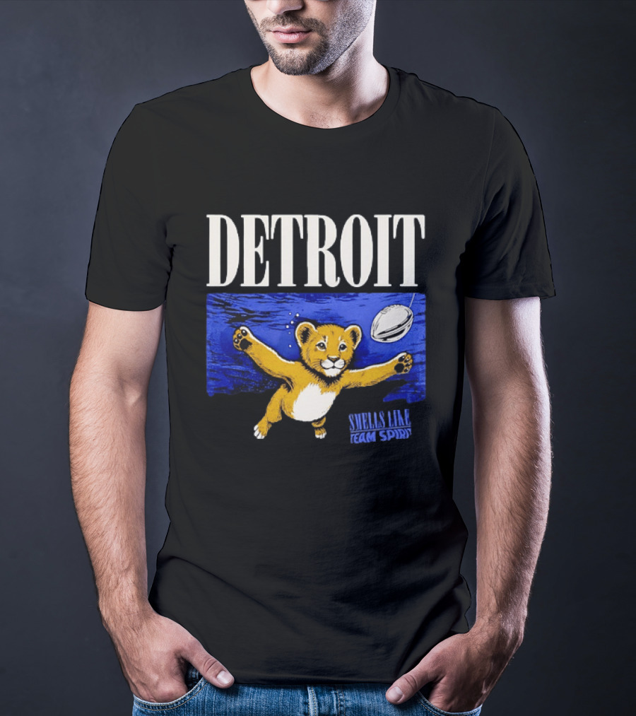 Detroit Lions Smells Like Team Spirit Nostalgic Blue Lion Cub Football T-Shirt