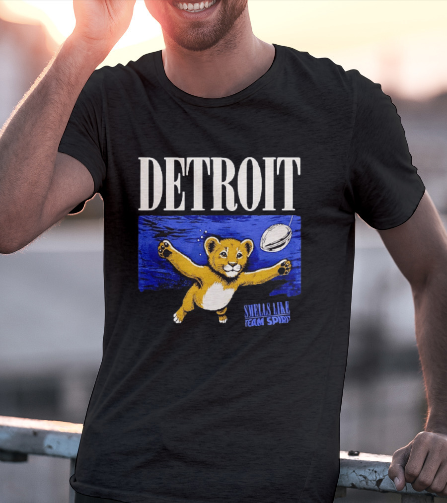 Detroit Lions Smells Like Team Spirit Nostalgic Blue Lion Cub Football T-Shirt