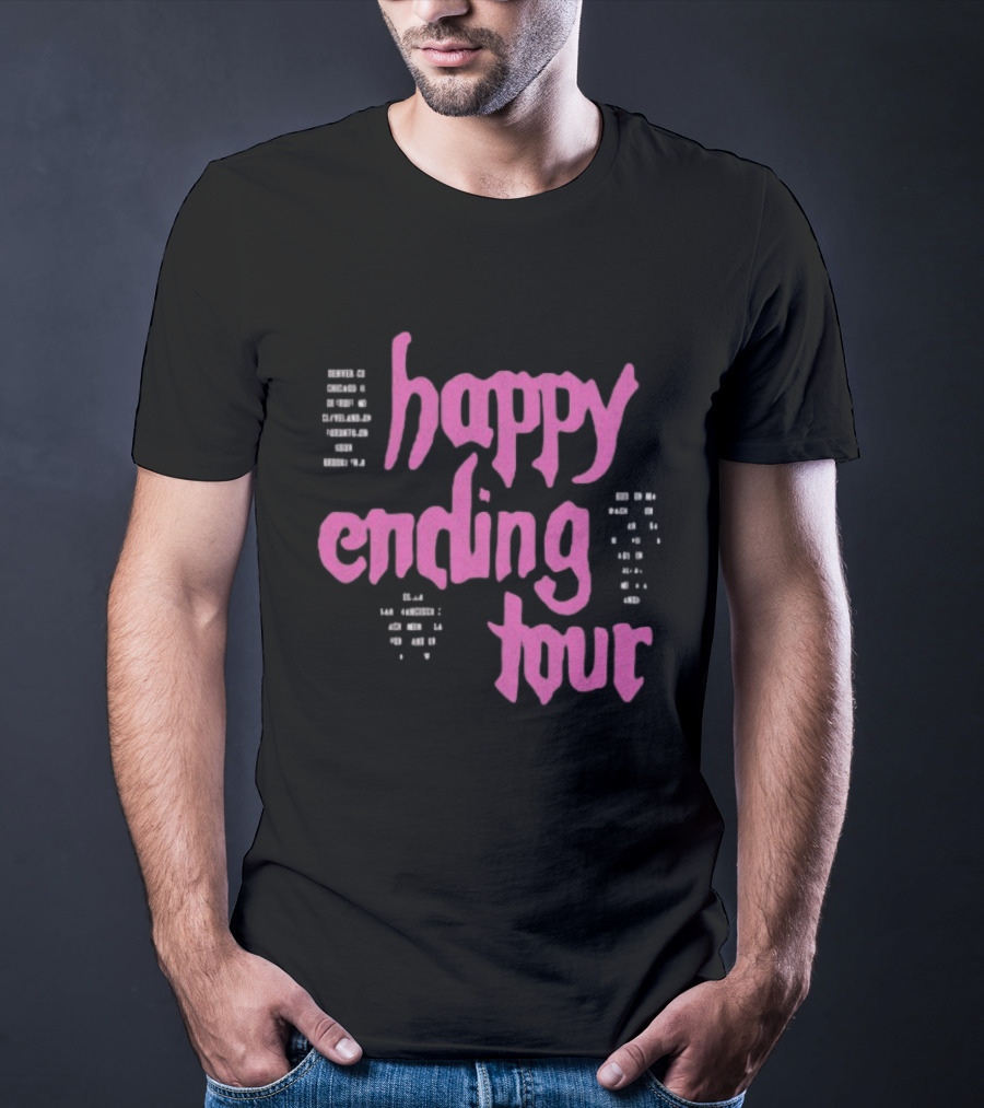 Bailey Rose Spinn Store Happy Ending Tour Pink Text With Date Locations T-Shirt