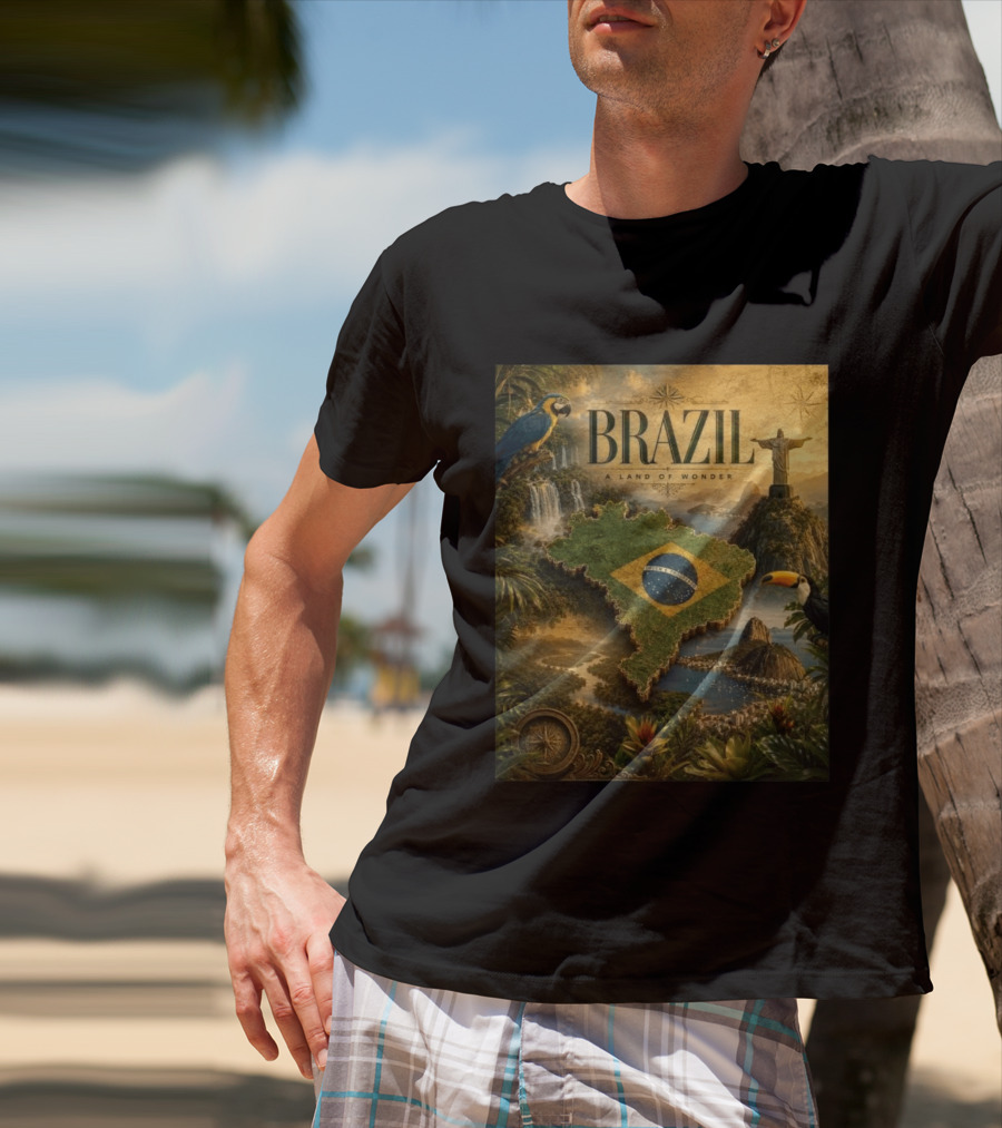 Brazil A Land Of Wonder Ordem E Progresso Christ The Redeemer Amazon Rainforest Toucan Macaw Waterfalls T-Shirt