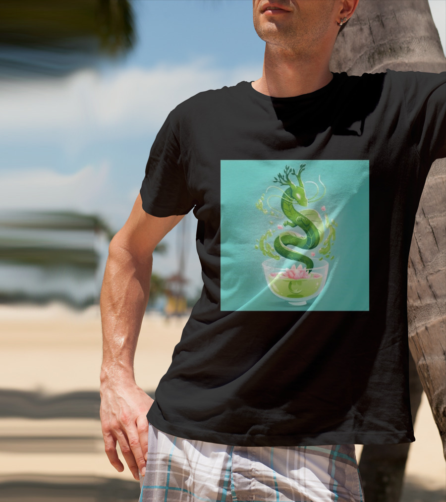 Green Tea Dragon In Teacup With Blossoms And Leaves T-Shirt