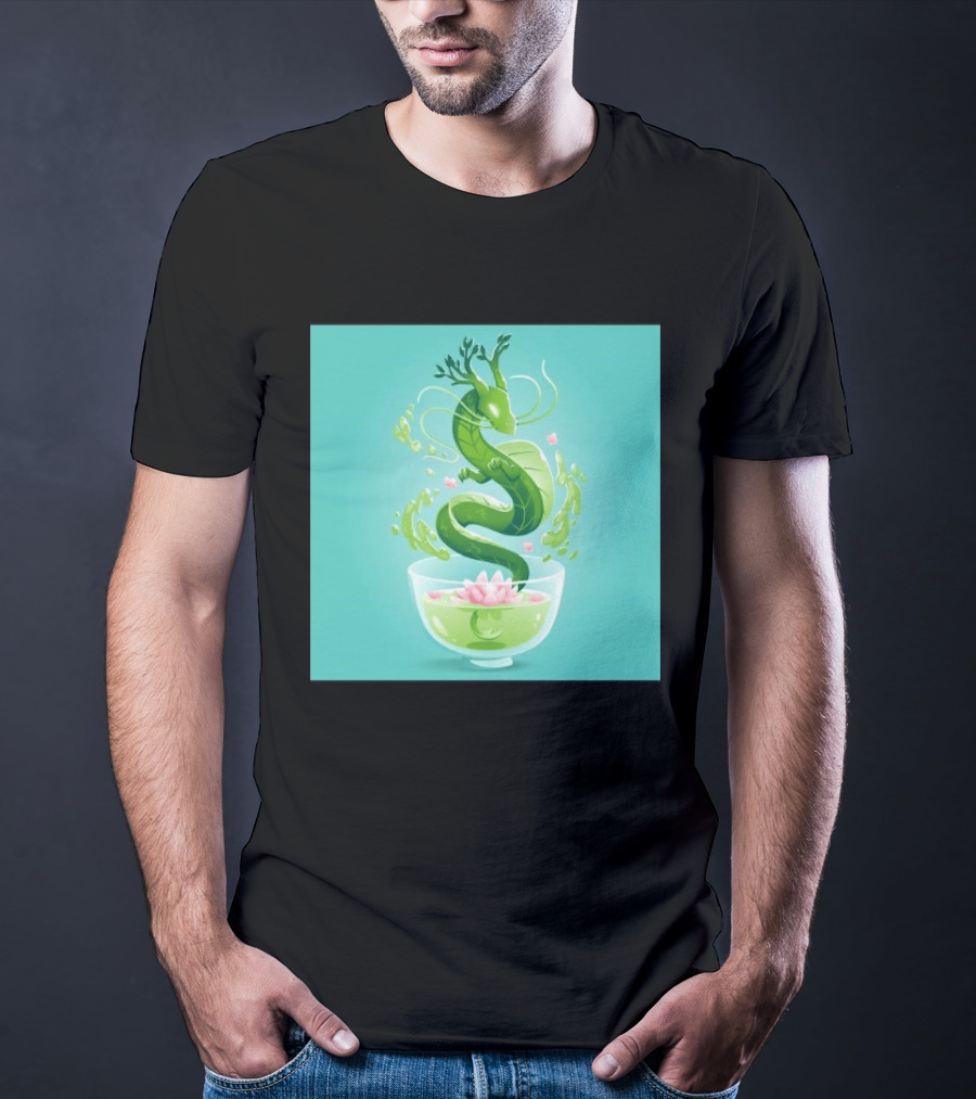 Green Tea Dragon In Teacup With Blossoms And Leaves T-Shirt