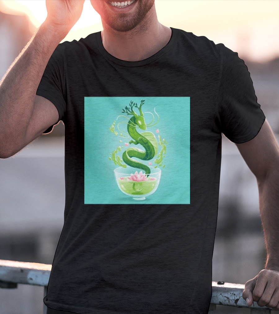 Green Tea Dragon In Teacup With Blossoms And Leaves T-Shirt