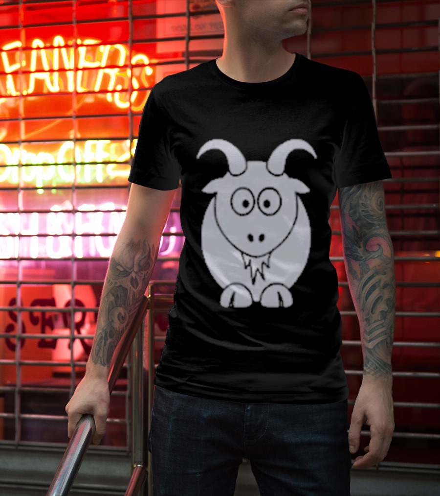 Cartoon Goat With Horns Cute Animal T-Shirt