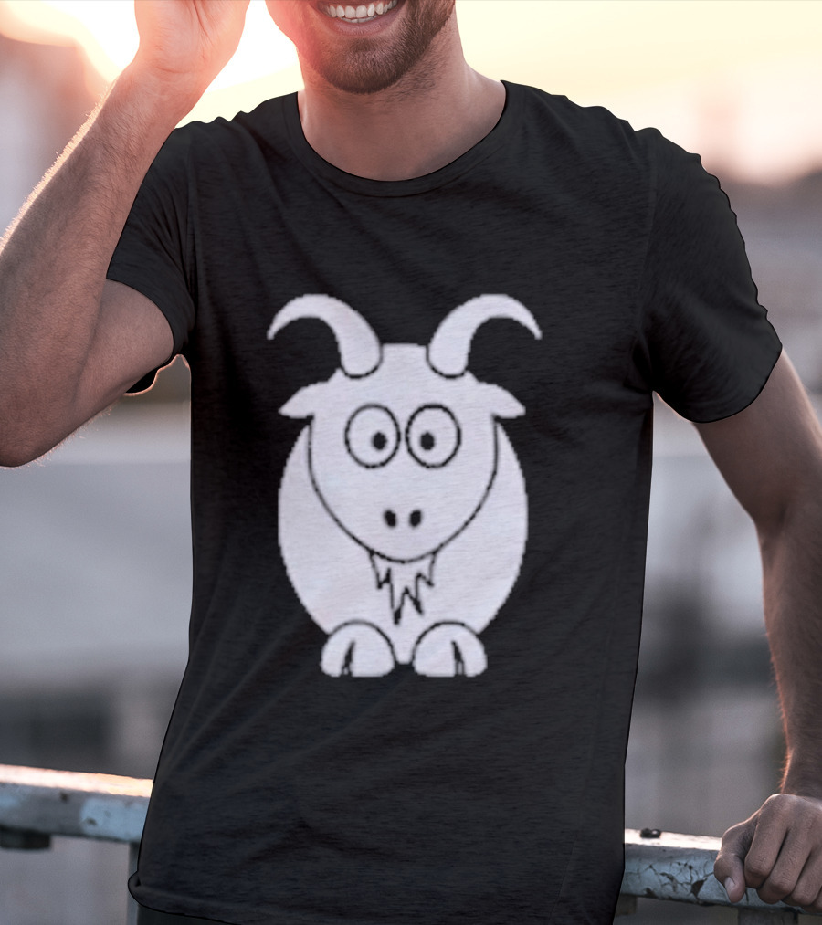 Cartoon Goat With Horns Cute Animal T-Shirt