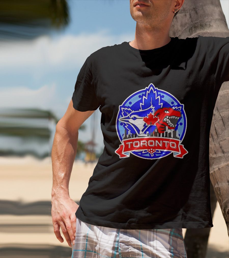 Toronto Raptors Blue Jays City Skyline Canada Leaf T-Shirt