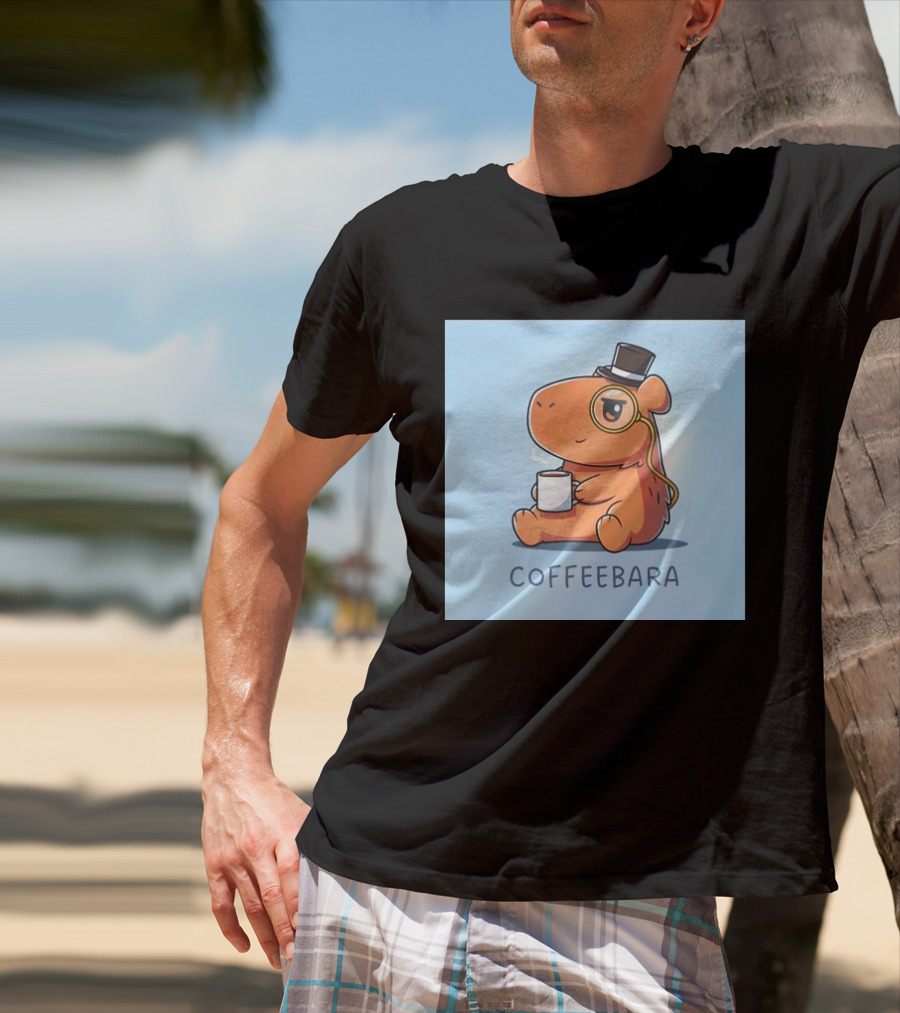 COFFEEBARA Cute Capybara Drinking Coffee With Top Hat And Monocle T-Shirt
