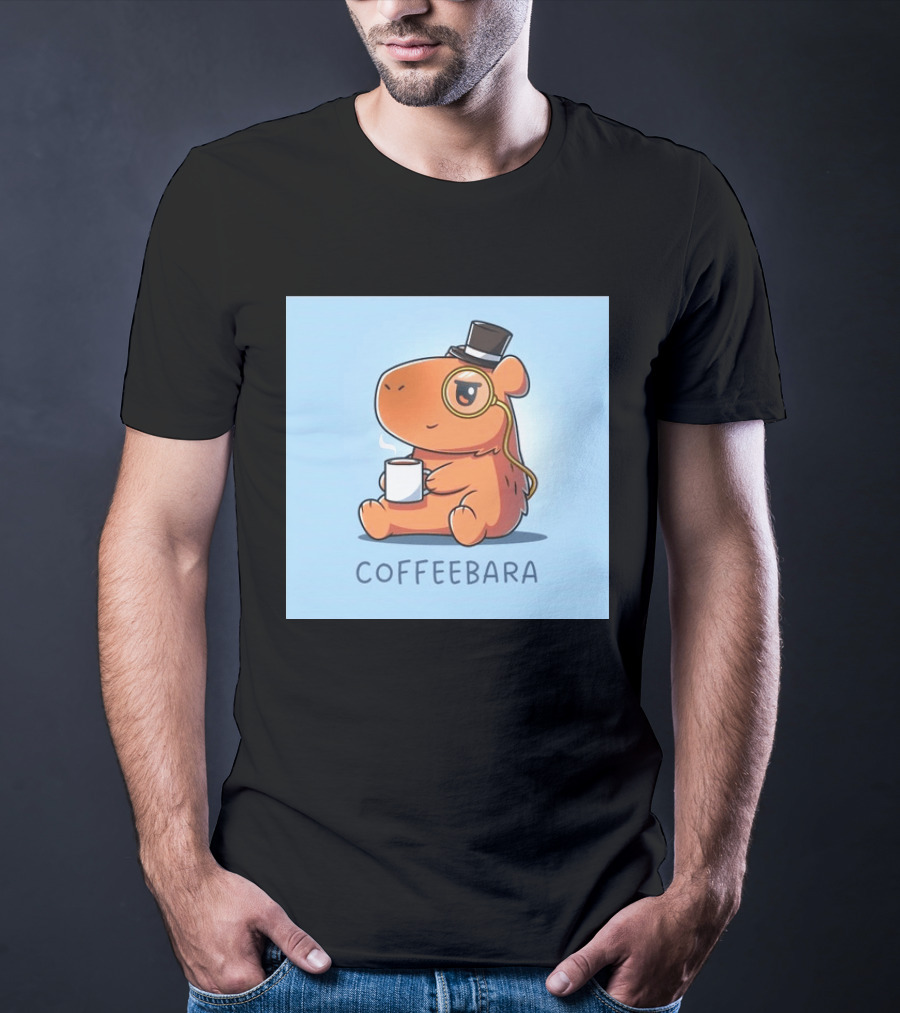 COFFEEBARA Cute Capybara Drinking Coffee With Top Hat And Monocle T-Shirt