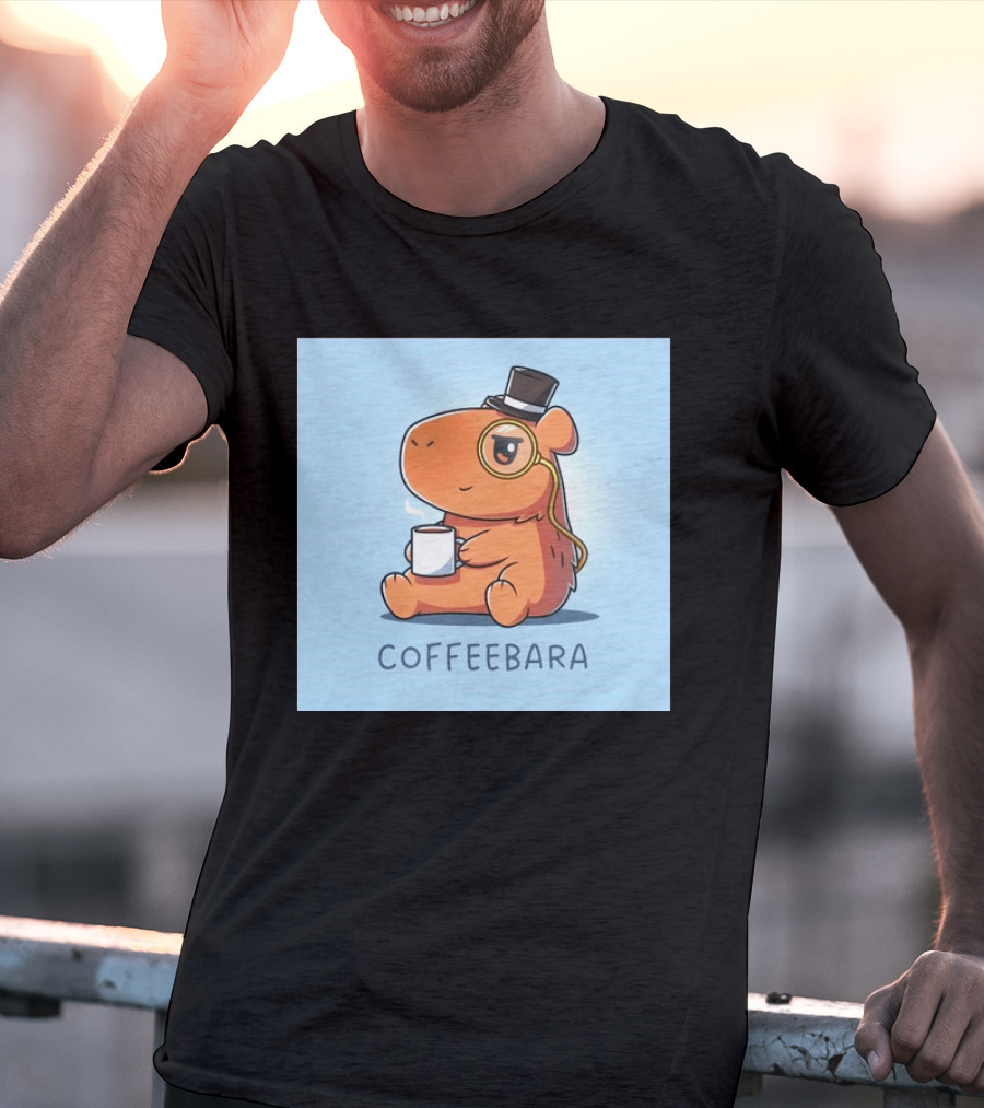 COFFEEBARA Cute Capybara Drinking Coffee With Top Hat And Monocle T-Shirt