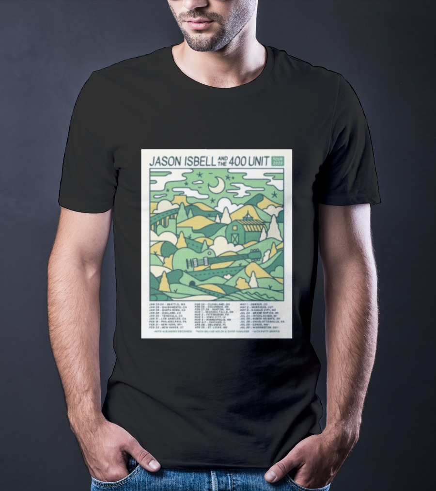 Jason Isbell And The 400 Unit Tour 2026 January 23 24 Seattle Wa Jan 26 Sacramento Ca Nostalgic 2026 Countryside Landscape T-Shirt