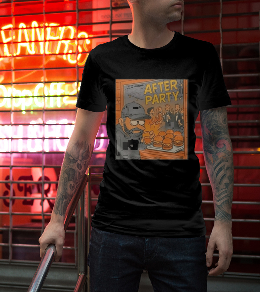 After Party Burger Cartoon With Drink In Hand T-Shirt