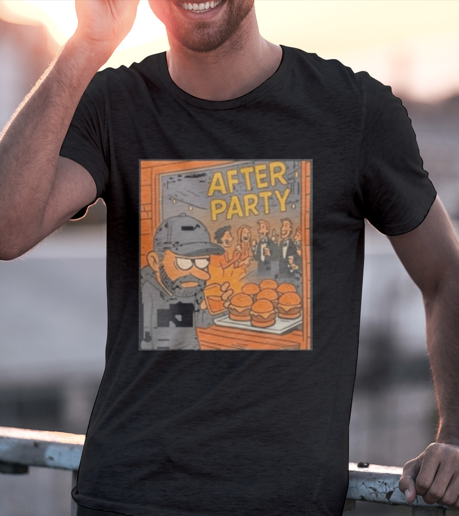 After Party Burger Cartoon With Drink In Hand T-Shirt