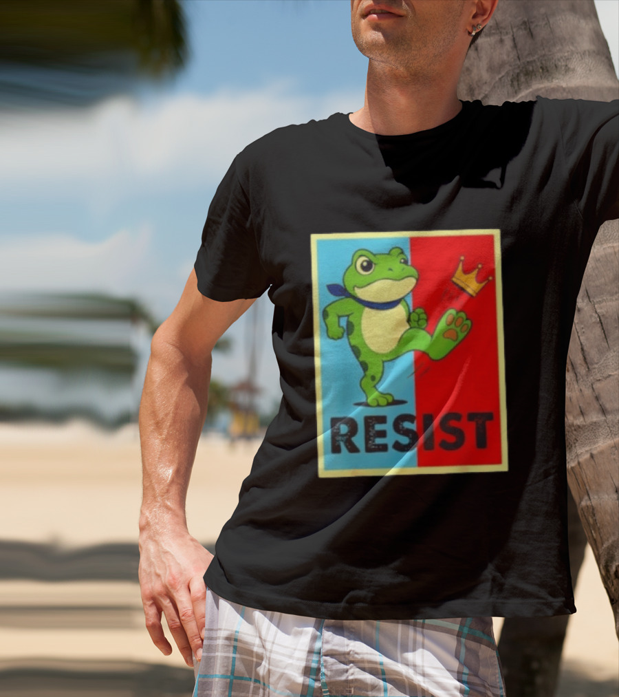 Resist Frog Kicking Crown Icon No Kings T-Shirt